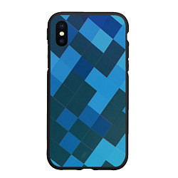 Чехол iPhone XS Max матовый Синий прямоугольный паттерн