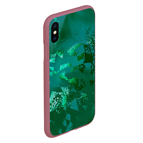 Чехол iPhone XS Max матовый Зелёные обрывки фигур / 3D-Малиновый – фото 2