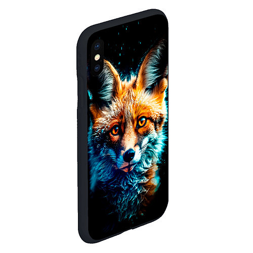 Чехол iPhone XS Max матовый Милый лисёнок зимней ночью / 3D-Черный – фото 2