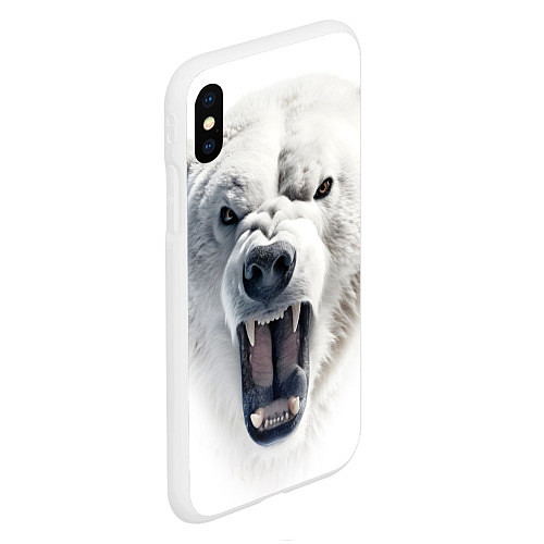 Чехол iPhone XS Max матовый Агрессивный белый медведь / 3D-Белый – фото 2