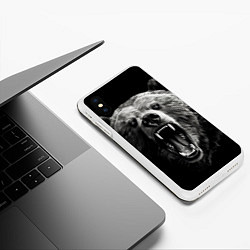 Чехол iPhone XS Max матовый Агрессивный таежный медведь, цвет: 3D-белый — фото 2