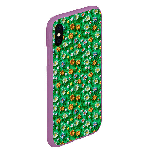 Чехол iPhone XS Max матовый Объемные летние цветы / 3D-Фиолетовый – фото 2