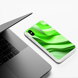 Чехол iPhone XS Max матовый Светлые зеленые волны, цвет: 3D-белый — фото 2
