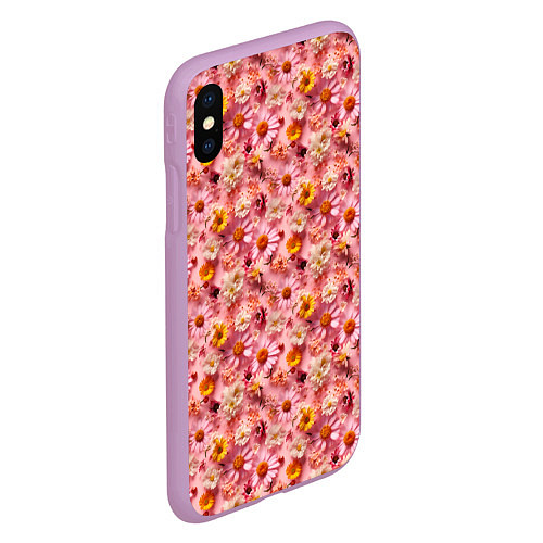 Чехол iPhone XS Max матовый Желтые белые и розовые цветы / 3D-Сиреневый – фото 2