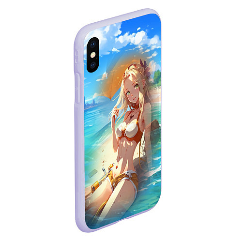 Чехол iPhone XS Max матовый Девушка загарает на пляже / 3D-Светло-сиреневый – фото 2