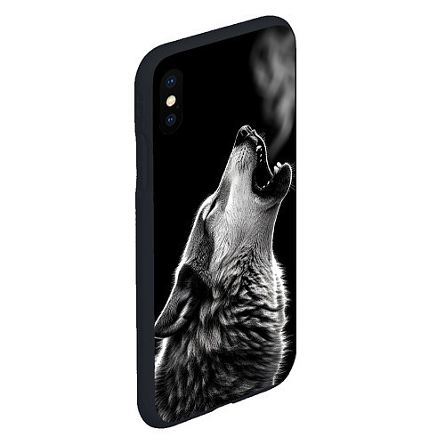 Чехол iPhone XS Max матовый Воющий волк в ночи / 3D-Черный – фото 2