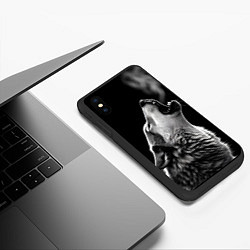 Чехол iPhone XS Max матовый Воющий волк в ночи, цвет: 3D-черный — фото 2