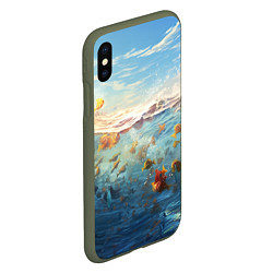 Чехол iPhone XS Max матовый Рыбки выплескиваются из воды, цвет: 3D-темно-зеленый — фото 2