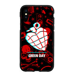 Чехол iPhone XS Max матовый Green Day rock glitch, цвет: 3D-черный