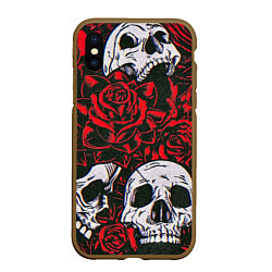 Чехол iPhone XS Max матовый Красные розы и черепа