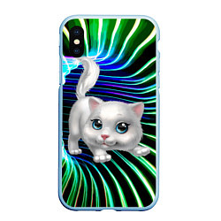 Чехол iPhone XS Max матовый Милая кошечка в космическом портале, цвет: 3D-голубой