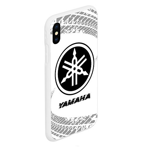 Чехол iPhone XS Max матовый Yamaha speed на светлом фоне со следами шин / 3D-Белый – фото 2