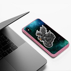 Чехол iPhone XS Max матовый Титановый кибердракон на байке, цвет: 3D-малиновый — фото 2