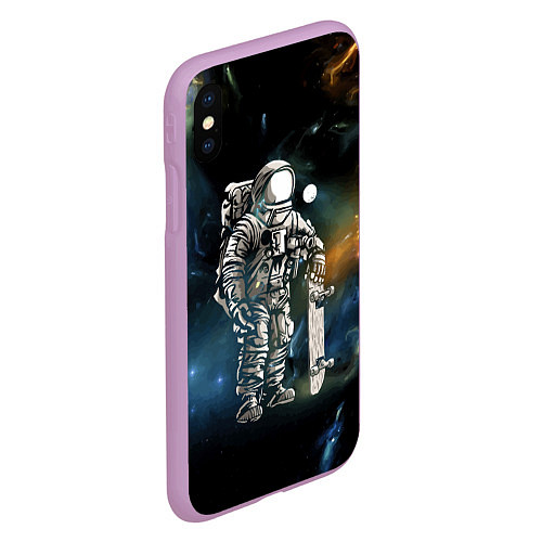 Чехол iPhone XS Max матовый Космонавт-скейтбордист / 3D-Сиреневый – фото 2