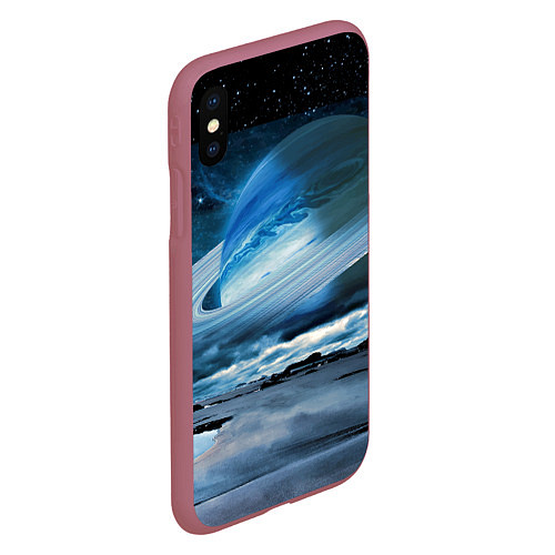 Чехол iPhone XS Max матовый Падение Сатурна - пейзаж / 3D-Малиновый – фото 2