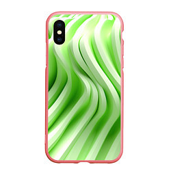 Чехол iPhone XS Max матовый Белые и зеленый волны, цвет: 3D-баблгам