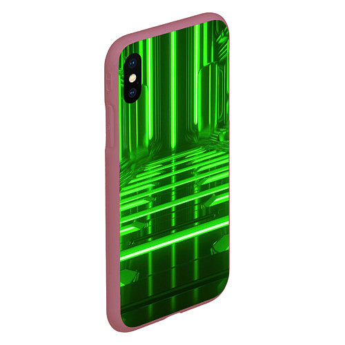 Чехол iPhone XS Max матовый Зеленые световые объекты / 3D-Малиновый – фото 2