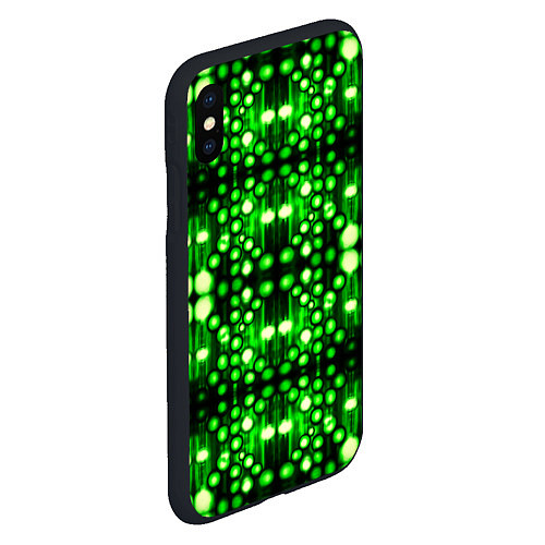 Чехол iPhone XS Max матовый Ярко-зелёный точечный узор / 3D-Черный – фото 2