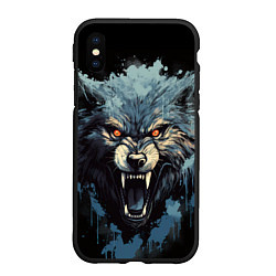 Чехол iPhone XS Max матовый Blue black wolf, цвет: 3D-черный