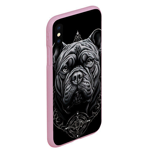 Чехол iPhone XS Max матовый Морда бульдога стиль тату / 3D-Розовый – фото 2