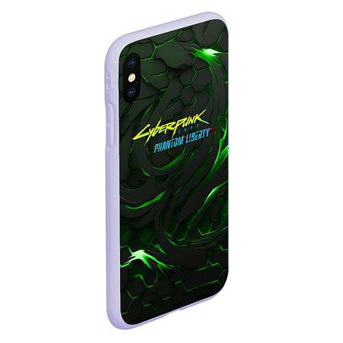 Чехол iPhone XS Max матовый Cyberpunk 2077 phantom liberty green / 3D-Светло-сиреневый – фото 2