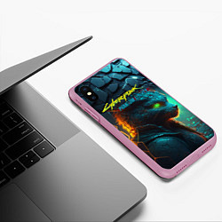 Чехол iPhone XS Max матовый Сyberpunk 2077 phantom liberty cat, цвет: 3D-розовый — фото 2