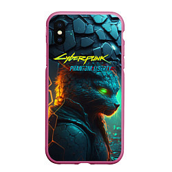 Чехол iPhone XS Max матовый Сyberpunk 2077 phantom liberty cat, цвет: 3D-малиновый