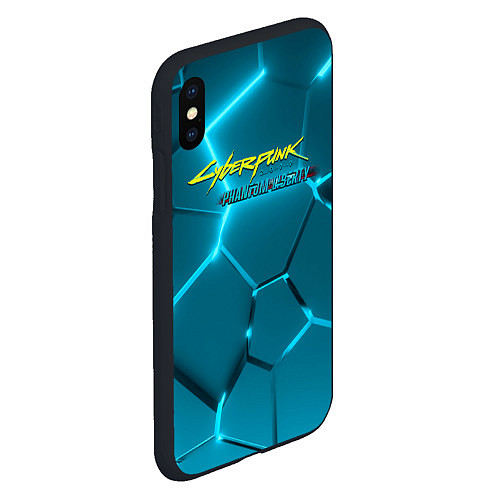 Чехол iPhone XS Max матовый Cyberpunk 2077 phantom liberty blue logo / 3D-Черный – фото 2