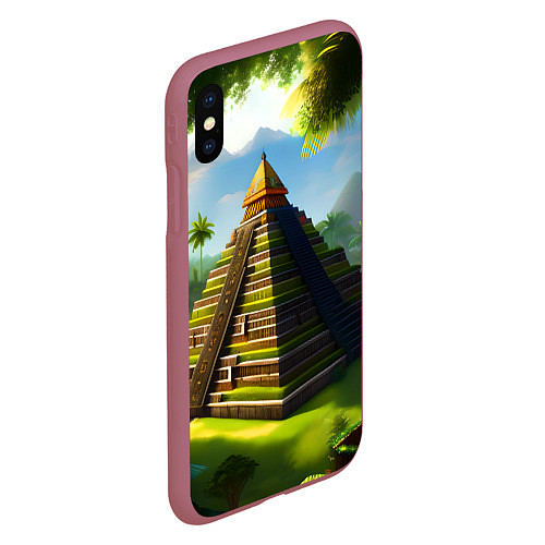 Чехол iPhone XS Max матовый Пирамида индейцев майя / 3D-Малиновый – фото 2