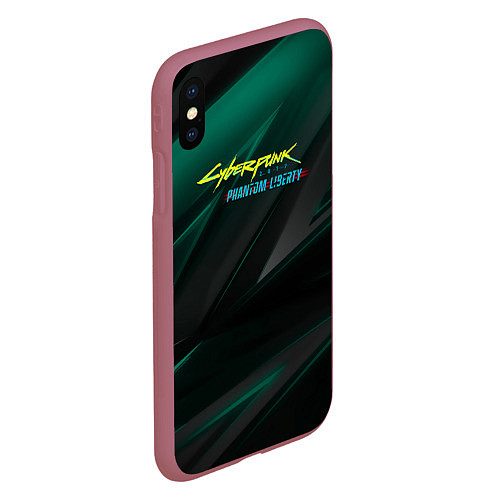 Чехол iPhone XS Max матовый Cyberpunk 2077 phantom liberty dark logo / 3D-Малиновый – фото 2