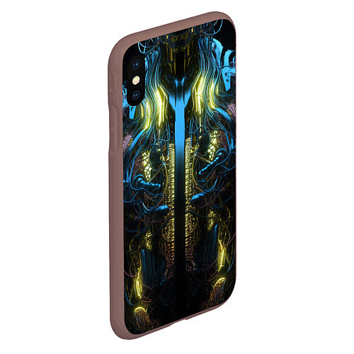 Чехол iPhone XS Max матовый Туловище киборга желтый неон / 3D-Коричневый – фото 2