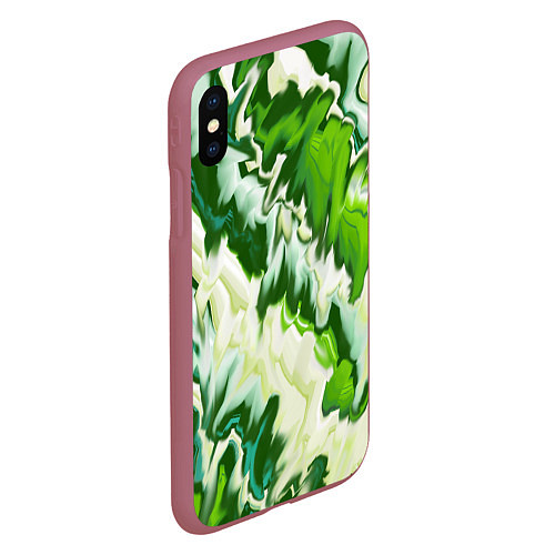 Чехол iPhone XS Max матовый Зеленые штрихи / 3D-Малиновый – фото 2