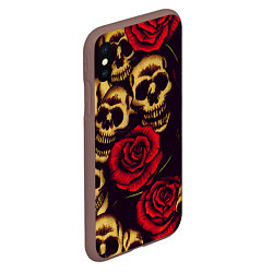 Чехол iPhone XS Max матовый Цветущие черепа с розой, цвет: 3D-коричневый — фото 2
