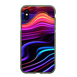 Чехол iPhone XS Max матовый Неоновые волны, цвет: 3D-темно-зеленый