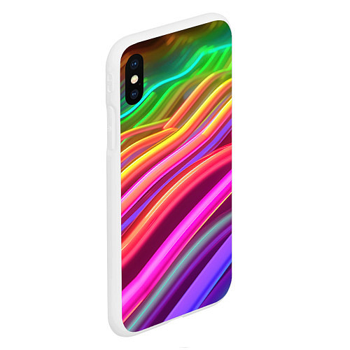 Чехол iPhone XS Max матовый Неоновые радужные волны / 3D-Белый – фото 2