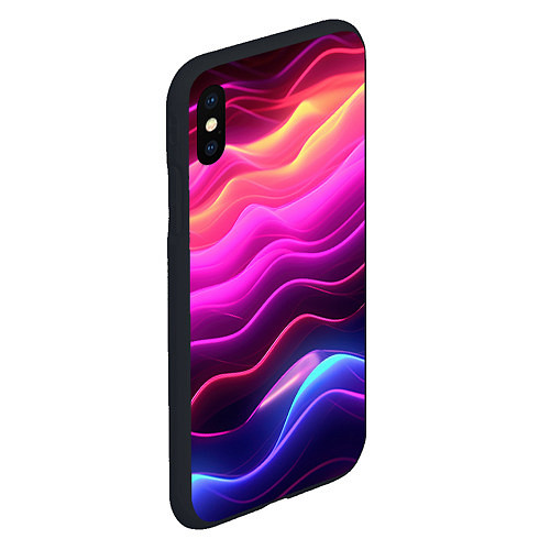 Чехол iPhone XS Max матовый Розовые и фиолетовые неоновые волны / 3D-Черный – фото 2