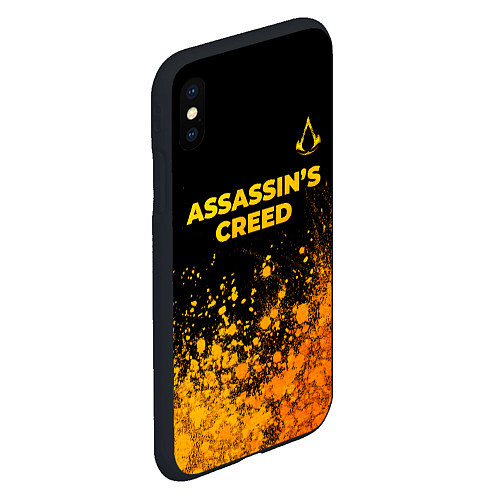 Чехол iPhone XS Max матовый Assassins Creed - gold gradient: символ сверху / 3D-Черный – фото 2