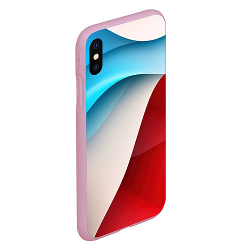 Чехол iPhone XS Max матовый Белые синие и красные волны / 3D-Розовый – фото 2