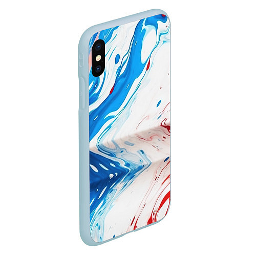 Чехол iPhone XS Max матовый Белые синие красные брызги / 3D-Голубой – фото 2