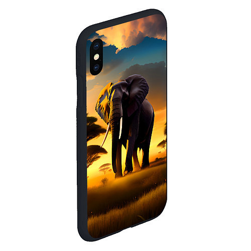 Чехол iPhone XS Max матовый Слон и рассвет в саванне / 3D-Черный – фото 2