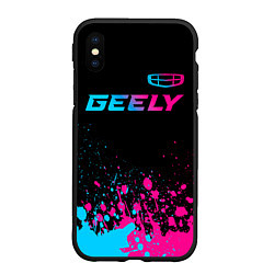 Чехол iPhone XS Max матовый Geely - neon gradient: символ сверху, цвет: 3D-черный