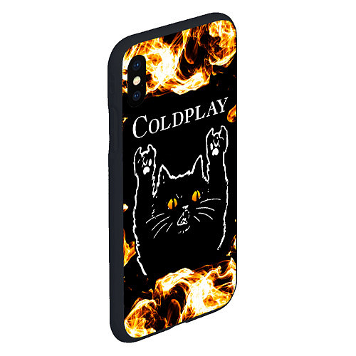 Чехол iPhone XS Max матовый Coldplay рок кот и огонь / 3D-Черный – фото 2