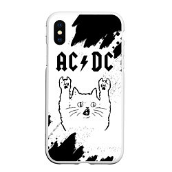 Чехол iPhone XS Max матовый AC DC рок кот на светлом фоне, цвет: 3D-белый