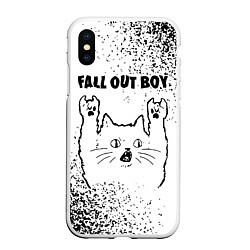 Чехол iPhone XS Max матовый Fall Out Boy рок кот на светлом фоне, цвет: 3D-белый