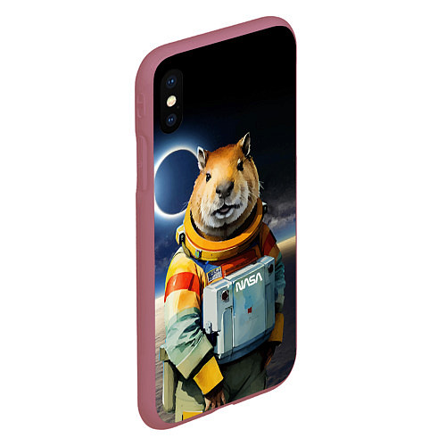 Чехол iPhone XS Max матовый Capy astronaut - Nasa - neural network / 3D-Малиновый – фото 2