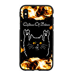 Чехол iPhone XS Max матовый Children of Bodom рок кот и огонь, цвет: 3D-черный