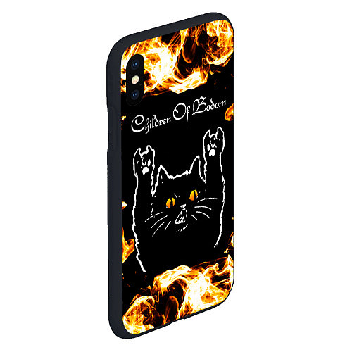 Чехол iPhone XS Max матовый Children of Bodom рок кот и огонь / 3D-Черный – фото 2