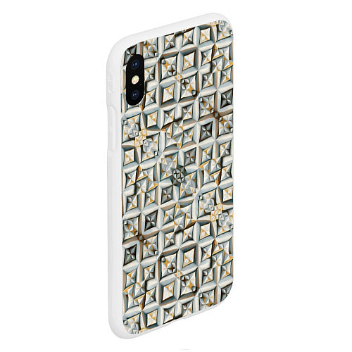 Чехол iPhone XS Max матовый Квадраты и ромбы / 3D-Белый – фото 2