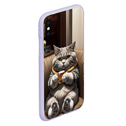Чехол iPhone XS Max матовый Кот сидит на диване с напитком, цвет: 3D-светло-сиреневый — фото 2