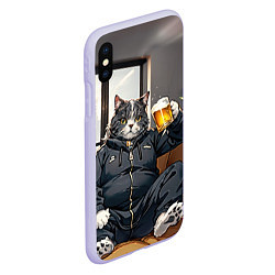 Чехол iPhone XS Max матовый Толстый кот со стаканом пива, цвет: 3D-светло-сиреневый — фото 2